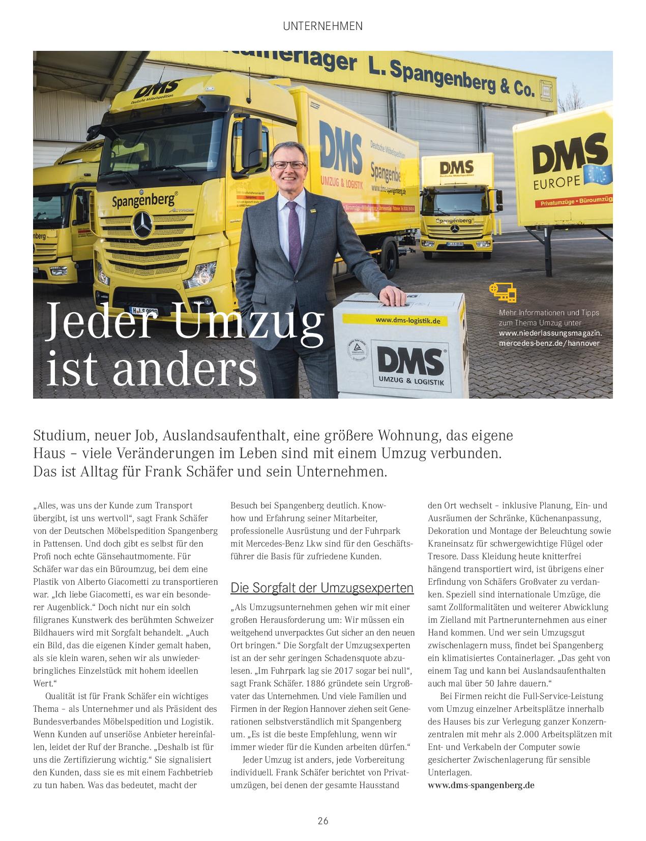 Umzugsunternehmen DMS Spangenberg bei Mercedes-Benz Niederlassungsmagazin