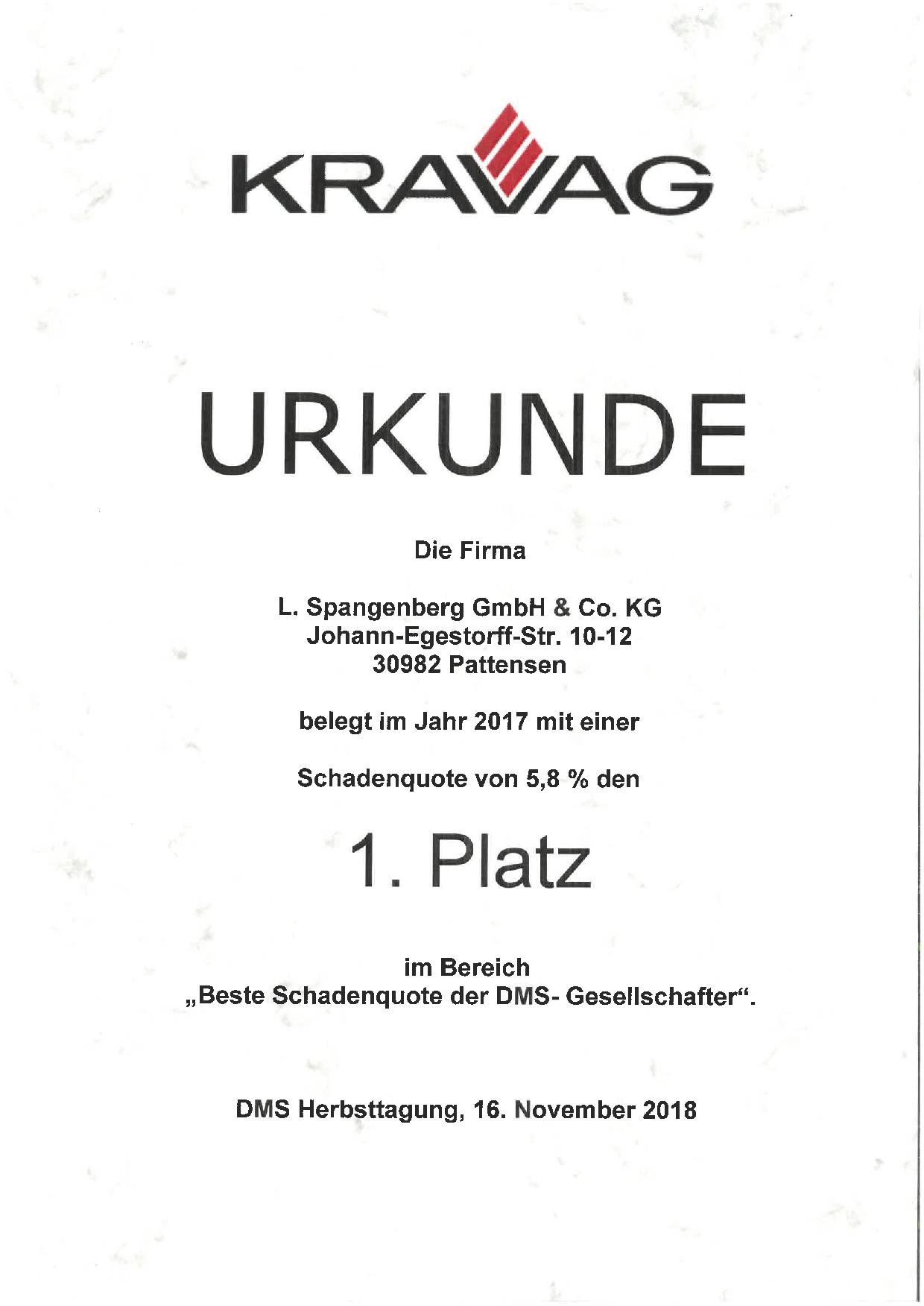 sieger schadensvergleich kravag urkunde